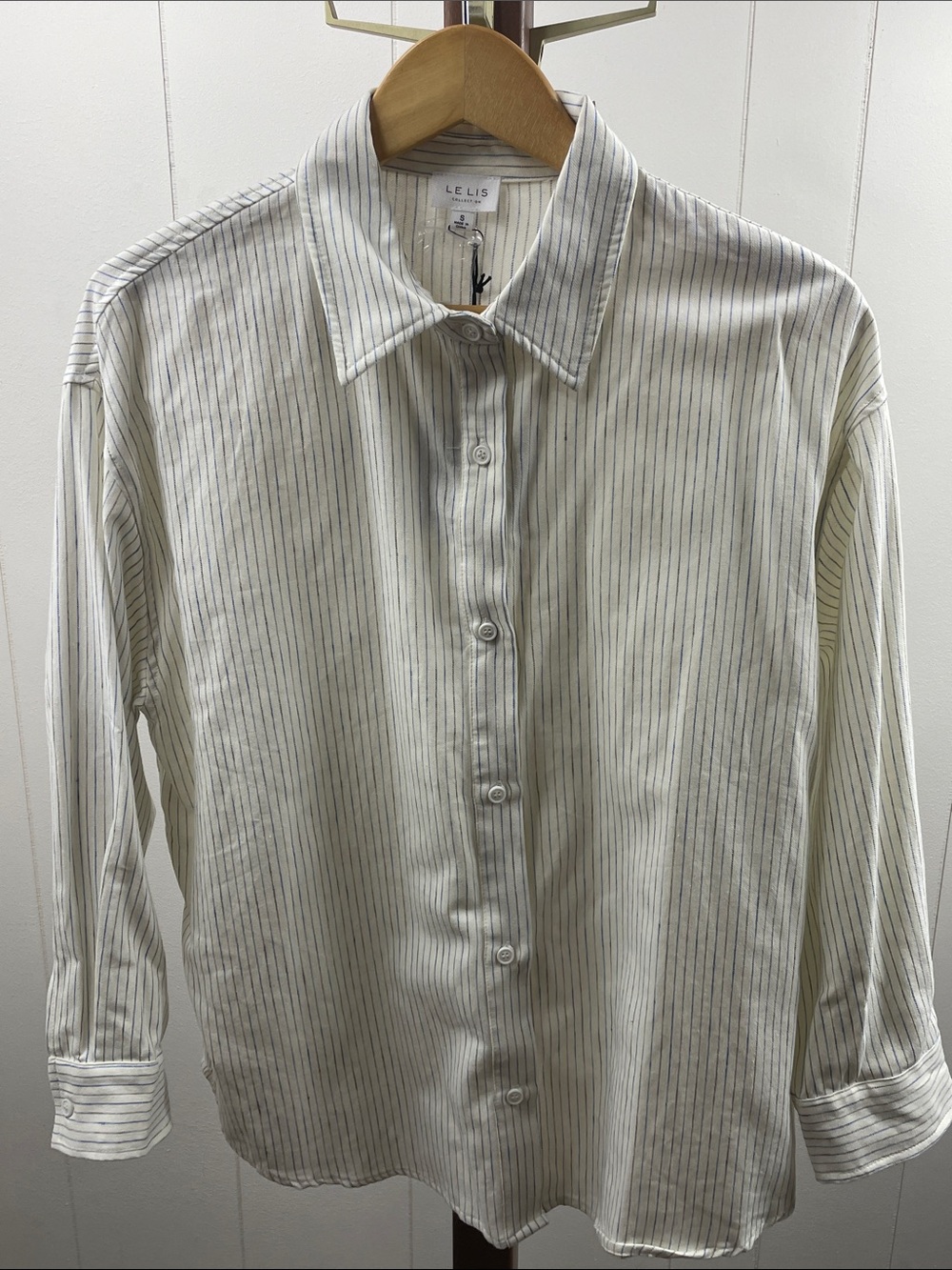 Le Lis NWT White Cotton/Poly/Linen Blend Striped Oversized Button Down Shirt